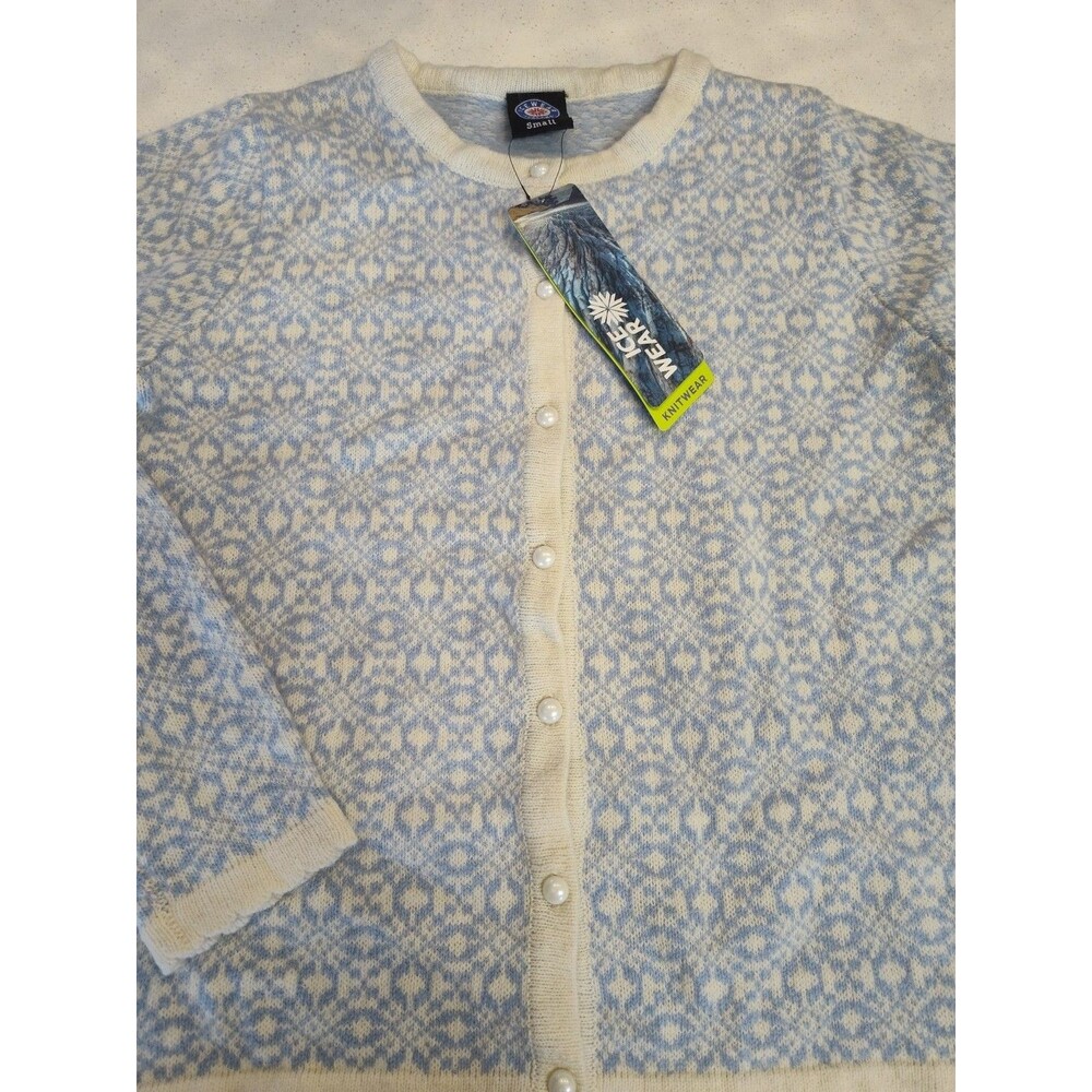 Icewear Iceland Women's Blue White Button Up Angora Wool Cardigan Small New Tags